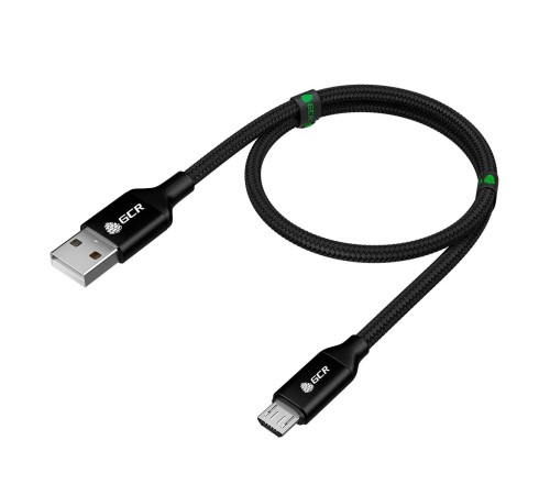 GCR QC Кабель 1.0m MicroUSB, быстрая зарядка, черный нейлон, AL корпус черный, черный ПВХ, 28/24 AWG, GCR-52475