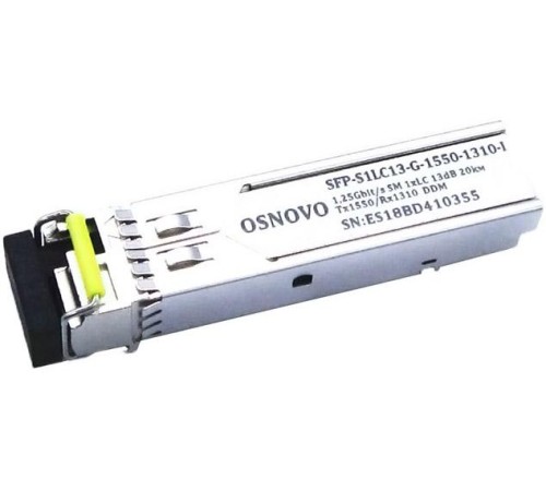 Трансивер/ OSNOVO Оптический гигабитный SFP Модуль промышленный, LC, одно волокно SM, Tx:1550/Rx:1310, до 1,25 Гбит/c, до 20 км Трансивер/ OSNOVO Оптический гигабитный SFP Модуль промышленный, LC, одно волокно SM, Tx:1550/Rx:1310, до 1,25 Гбит/c, до 20 км