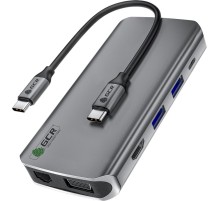 GCR TypeC Hub 10 в 1 HDMI + VGA + RJ45 + USB3.0 x3 + Card Reader + Audio + TypeC PD