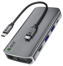 GCR TypeC Hub 10 в 1 HDMI + VGA + RJ45 + USB3.0 x3 + Card Reader + Audio + TypeC PD