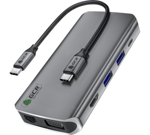 GCR TypeC Hub 10 в 1 HDMI + VGA + RJ45 + USB3.0 x3 + Card Reader + Audio + TypeC PD