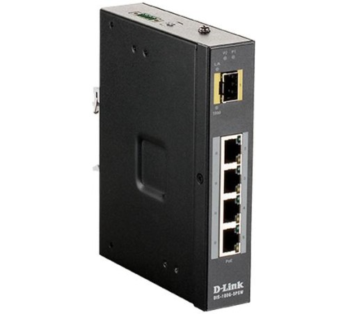 Коммутатор/ DIS-100G-5PSW Unmanaged Industrial Switch 4x1000Base-T PoE, 1x1000Base-X SFP, PoE Budget up to 120W, Surge 2KV, DIN-Rail, metal case IP30, -40 to 75°C, only DC power, w/o power supply