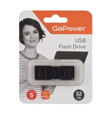 Флеш-накопитель/ Флеш-накопитель GoPower SLIDER 32GB USB2.0 пластик черный матовый (1/50/1000)