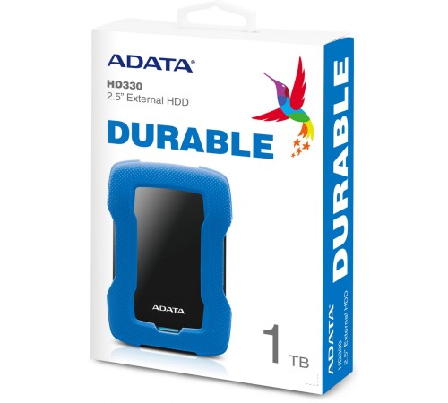 Внешний жесткий диск/ Portable HDD 1TB ADATA HD330 (Blue), Silicone, USB 3.2 Gen1, 133x89x16mm, 190g /3 года/