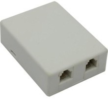 GCR Розетка телефонная на 2 порта RJ-11 6р4с, накладная, белая, GA-TLUS-023