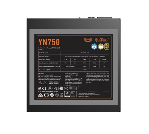 Блок питания ПК/ Power Supply PCCooler, 750W 80+ Gold (ATX, 3.1, PCIe 5.1 600W, Full modular, 1x24(20+4)pin 550mm, 2xCPU 8(4+4)pin 650mm, 3xPCIe 8(6+2)pin 500mm, 1x12V(2x6) 12+4pin 650mm, 3xSATA*3+MOLEX4pin*1 450+120+120+120mm , Active, 135x135mm, 150x150 Блок питания ПК/ Power Supply PCCooler, 750W 80+ Gold (ATX, 3.1, PCIe 5.1 600W, Full modular, 1x24(20+4)pin 550mm, 2xCPU 8(4+4)pin 650mm, 3xPCIe 8(6+2)pin 500mm, 1x12V(2x6) 12+4pin 650mm, 3xSATA*3+MOLEX4pin*1 450+120+120+120mm , Active, 135x135mm, 150x150