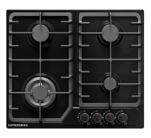 Варочная поверхность Kuppersberg/ Варочная поверхность Kuppersberg, газ, High-Tech, 58 см, автоматический электроподжиг, газ-контроль, форсунки под сжиженый газ, SABAF конфорки, чугунные решетки, цвет черный, цвет фурнитуры черный