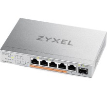 Коммутатор/ Мультигигабитный PoE++ коммутатор Zyxel XMG-105HP, 5xRJ-45: 1/2.5G (4 из них PoE++), 1xSFP+, настольный, бесшумный, бюджет PoE 70 Вт
