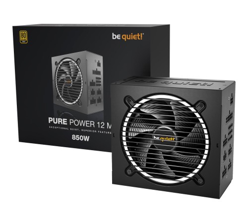 Блоки питания/ Power Supply be quiet! PURE POWER 12 M 850W, 850W 80+ Gold (ATX, 3.0, PCIe 5.0, Full-modular, 1x24(20+4)pin 550mm, 1xCPU(4+4)pin 600mm, 4xPCIe(6+2)pin 500mm, 1x12VHPWR 600mm, 6xSATA3 500mm, 2xMOLEX4pin, Active, 120x120mm, 160x150x86mm, APFC