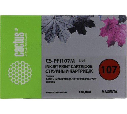 -/ Картридж струйный Cactus CS-PFI107M пурпурный (130мл) для Canon IP iPF670/iPF680/iPF685/iPF770/iPF78