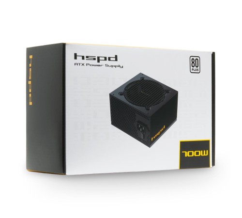 Блок питания/ Power Supply HSPD, 700W 80+ White (ATX, 2.52, Non-modular, 1x24(20+4)pin 500mm, 1xCPU 8(4+4)pin 550mm, 1xPCIe*2 8(6+2)pin 500+150mm, 2xSATA*3 400+150+150mm, 1xMOLEX4pin*3 400+150+150mm , Active, 120x120mm, 150x140x86mm, APFC, OVP, UVP, SCP,