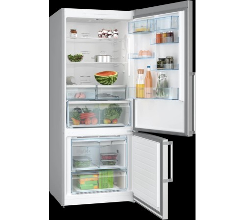 Холодильник BOSCH Full NoFrost, Serie 6, Габариты 186x75x80, Общий пол. объем: 521 (х:406, м:115), Нерж. сталь с легкой очисткой, Цифровой LCD дисплей, Внешние высокие металлические ручки, Multi Airflow, AirFresh Filter, Боковое LED освещение и точечное д