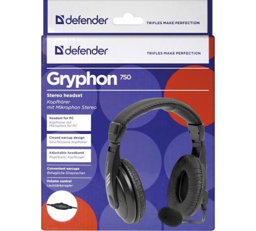 Defender Компьютерная гарнитура Gryphon 750 черный, кабель 2 м