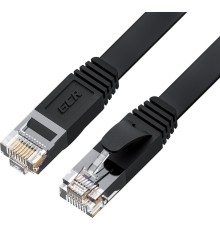 GCR Патч-корд 5.0m PROF плоский прямой кат.7 ethernet, медь, черный, RJ45, T568B, GCR-53178