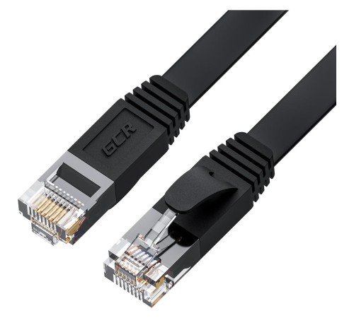 GCR Патч-корд 5.0m PROF плоский прямой кат.7 ethernet, медь, черный, RJ45, T568B, GCR-53178