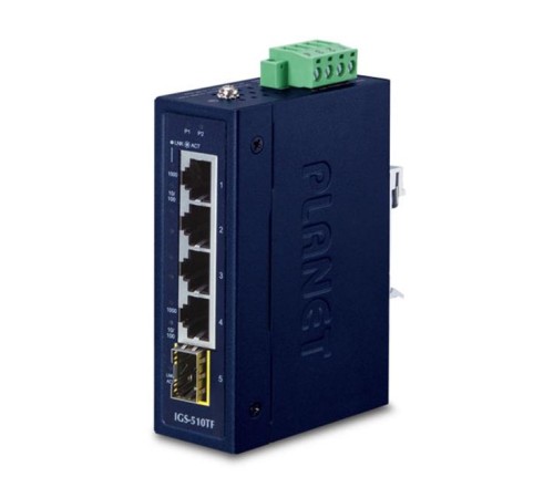 коммутатор/ PLANET IGS-510TF IP30 Compact size 4-Port 10/100/1000T + 1-Port 100/1000X SFP Gigabit Ethernet Switch (-40~75 degrees C, dual 9~48V DC/24V AC)