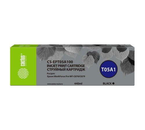 -/ Картридж струйный Cactus CS-EPT05A100 T05A1 черный (440мл) для Epson WorkForce Pro WF-C878/C879