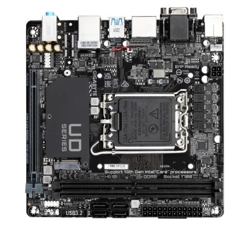 Материнская плата GIGABYTE H610I, LGA1700, H610, 2*DDR5, 4*SATA, 1*M.2, 2*USB 3.2, 4*USB 2.0, 1*PCIx16, 2*DP+D-Sub+HDMI, mITX