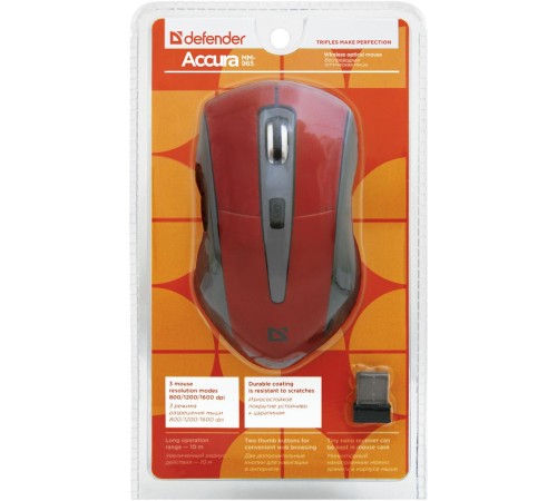 Defender Беспроводная оптическая мышь Accura MM-965 красный,6кнопок,800-1600dpi USB