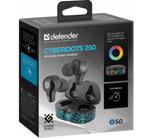 Defender Беспроводная гарнитура CyberDots 250 черный, игровые TWS, Bluetooth