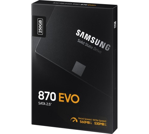 Твердотельные накопители/ Samsung SSD 870 EVO, 250GB, 2.5" 7mm, SATA3, 3-bit MLC, R/W 560/530MB/s, IOPs 98 000/88 000, DRAM buffer 512MB, TBW 150, DWPD 0.33 (12 мес.) Твердотельные накопители/ Samsung SSD 870 EVO, 250GB, 2.5" 7mm, SATA3, 3-bit MLC, R/W 560/530MB/s, IOPs 98 000/88 000, DRAM buffer 512MB, TBW 150, DWPD 0.33 (12 мес.)