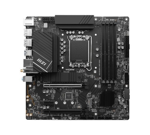 Материнская плата MSI PRO B760M-A WIFI DDR4,B760,LGA1700,4DDR4,2PCI-Ex16,1PCI-Ex1,2M.2,4SATA3,2USB3.2 Gen2,7USB