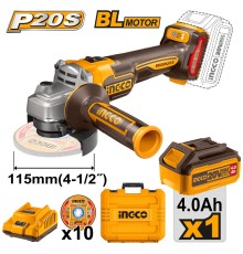 Аккумуляторная угловая шлифмашина Li-Ion 20В, INGCO CAGLI211541, 115мм