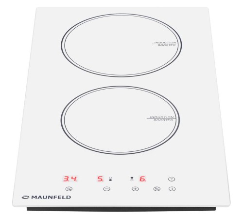 Индукционная варочная панель/ Индукционная варочная панель MAUNFELD CVI292WH, домино, сенсорное управление, мощность конфорок 1200, 1800 Вт, таймер, автоматическое выключение, бустер, блокировка панели, пауза, белый цвет