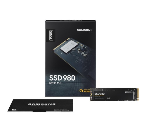 Твердотельные накопители/ Samsung SSD 980, 250GB, M.2(22x80mm), NVMe 1.4, PCIe 3.0 x4, 3-bit MLC, R/W 2900/1300MB/s, IOPs 230 000/320 000, TBW 150, DWPD 0.33 (12 мес.) Твердотельные накопители/ Samsung SSD 980, 250GB, M.2(22x80mm), NVMe 1.4, PCIe 3.0 x4, 3-bit MLC, R/W 2900/1300MB/s, IOPs 230 000/320 000, TBW 150, DWPD 0.33 (12 мес.)