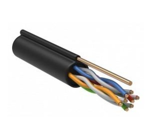 Кабель связи витая пара U/UTP, кат.5E 4х2х24AWG, LDPE, с металл. тросом 1,2мм, 305м, черный