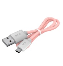GCR Кабель 3A 1.0m MicroUSB, быстрая зарядка, розовый нейлон, GCR-51689