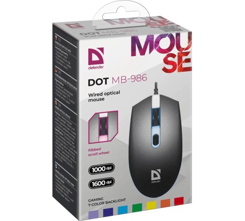 Проводная оптическая мышь Defender 52986 Dot MB-986 7цветов,4D,1000/1600dpi Проводная оптическая мышь Defender 52986 Dot MB-986 7цветов,4D,1000/1600dpi