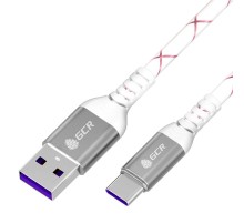 GCR Кабель 1.0m, TypeC, быстрая зарядка 18W, поддержка QC, PD, бело-розовый, AL case серебро, 28/24 AWG, GCR-55301