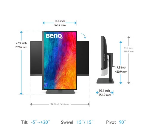 Мониторы/ Benq PD2705U 27'', 3840x2160, IPS,  60Hz, 1200:1, 350cd, 5ms, HDMI, DP; 3*USB 3.0, USB C*65W, Thunderbolt 3, Speakers, Height adj 110, Pivot, 100% sRGB, Flicker-free;Low Blue Light, Calibration Report, 3Y, Grey