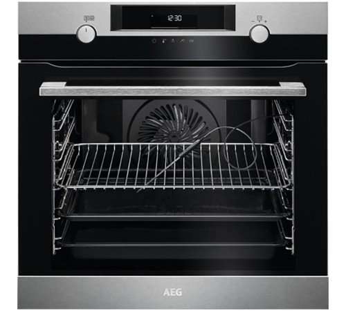 Встраиваемый духовой шкаф AEG/ С паром, 60 см, 71 л, черный+нержавеющая сталь, термозонд,каталитическая очистка