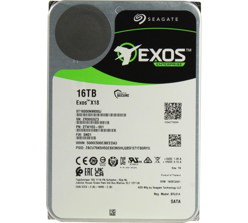 Жесткий диск/ HDD Seagate SATA 16Tb Exos X18 6Gb/s 7200 256Mb 1 year warranty