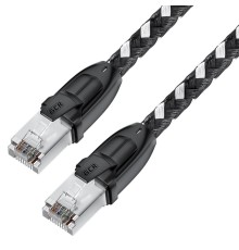 GCR Патч-корд PROF прямой 1.0m, UTP медь кат.6, STRONG черно-белый нейлон, ethernet high speed 10 Гбит/с, T568B, GCR-52776