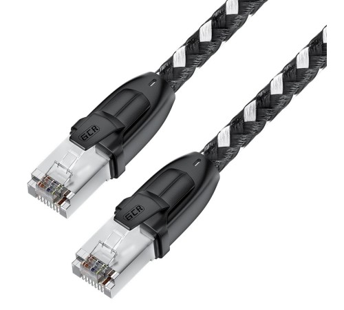 GCR Патч-корд PROF прямой 1.0m, UTP медь кат.6, STRONG черно-белый нейлон, ethernet high speed 10 Гбит/с, T568B, GCR-52776