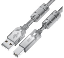 GCR Кабель PROF 3.0m USB 2.0, AM/BM, прозрачный, ферритовые кольца, 28/24 AWG, экран, армированный, морозостойкий, GCR-52424