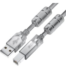 GCR Кабель PROF 3.0m USB 2.0, AM/BM, прозрачный, ферритовые кольца, 28/24 AWG, экран, армированный, морозостойкий, GCR-52424
