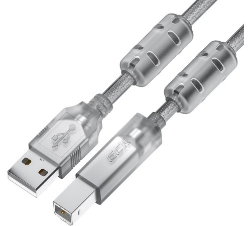 GCR Кабель PROF 3.0m USB 2.0, AM/BM, прозрачный, ферритовые кольца, 28/24 AWG, экран, армированный, морозостойкий, GCR-52424