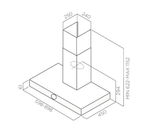Вытяжки JET AIR/ Декоративный дизайн, Т-образная, 60 см, 3-позиционное ротационное управление, 1200 куб. м. , нержавеющая сталь
