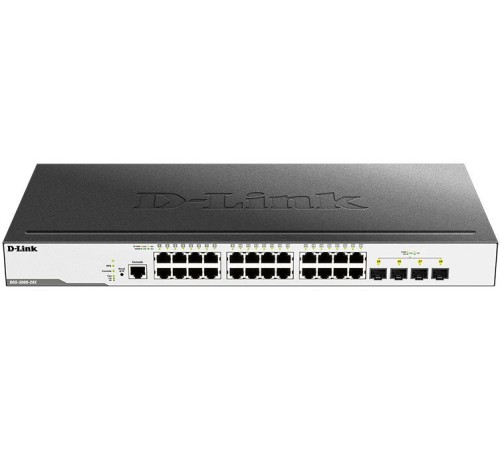 Коммутатор/ DGS-3000-28X/B Managed L2 Switch 24x1000Base-T, 4x10GBase-X SFP+, Surge 6KV, CLI, RJ45 Console, RPS, Dying Gasp