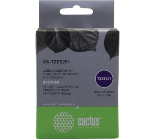-/ Картридж ленточный Cactus CS-TZES251 TZe-S251 черный для Brother 1010/1280/1280VP/2700VP