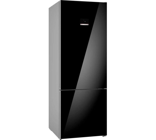 Холодильник BOSCH Full NoFrost, Serie   6, Габариты 193x70x80, Общий пол. объем: 559 л. (х:417, м:142), Черное стекло,Цифровой LCD дисплей,, Multi Airflow, AirFresh Filter, Боковое LED освещение и точечное для зон свежести, Полки EasyAccess, Отделение для