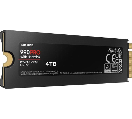 Твердотельный накопитель/ Samsung SSD 990 PRO, 4000GB, M.2(22x80mm), NVMe 2.0, PCIe 4.0 x4, V-NAND TLC, R/W 7450/6900MB/s, IOPs 1 400 000/1 550 000, DRAM buffer 4096MB, TBW 2400, DWPD 0.33, with Heatsink (12 мес.) Твердотельный накопитель/ Samsung SSD 990 PRO, 4000GB, M.2(22x80mm), NVMe 2.0, PCIe 4.0 x4, V-NAND TLC, R/W 7450/6900MB/s, IOPs 1 400 000/1 550 000, DRAM buffer 4096MB, TBW 2400, DWPD 0.33, with Heatsink (12 мес.)