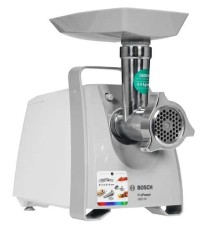 Мясорубка BOSCH/ РОЗНИЧНЫЙ ЭКСКЛЮЗИВ!! 600/1800Вт, 3 кг/мин., белый/серый фронт, реверс, отсек для хран., 3 диска, кебаб