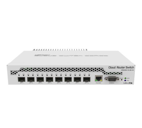 Маршрутизатор MikroTik Cloud Router Switch 309-1G-8S+IN with Dual core 800MHz CPU, 512MB RAM, 1xGigabit LAN, 8 x SFP+ cages, RouterOS L5 or SwitchOS (dual boot), passive desktop case, rackmount ears, PSU