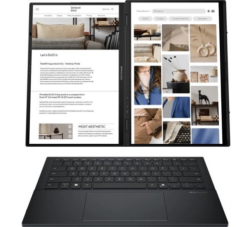 Ноутбук ASUS Zenbook Duo UX8406CA-QL221W Intel Core Ultra 7 255H/16GB 1TB/Intel Arc Graphics/14"FHD(1920 x 1200)OLED 16:10/WiFi 7+BT 5.4/WIN11 HOME/1.39 kg/Inkwell Gray/Stylus+Sleeve