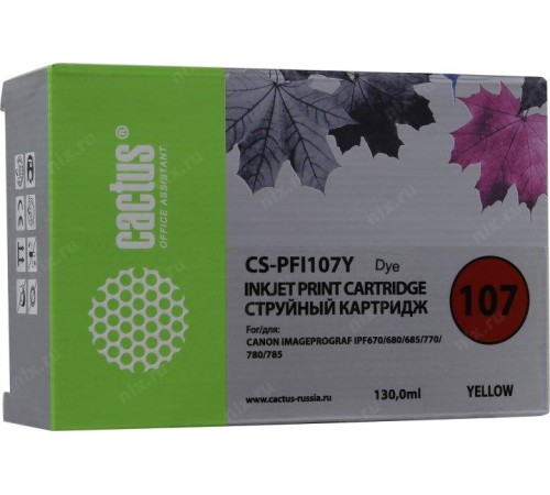 -/ Картридж струйный Cactus CS-PFI107Y желтый (130мл) для Canon IP iPF670/iPF680/iPF685/iPF770/iPF780/i